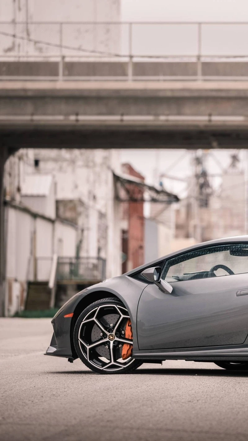 Gray Lamborghini Huracán with Orange Calipers 4K Mobile Wallpaper