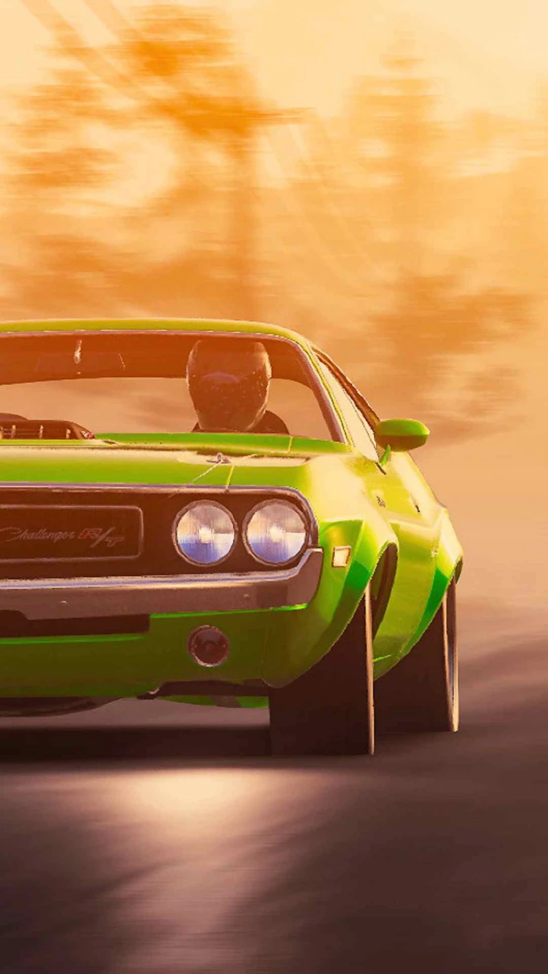 Green Dodge Challenger in Motion 4K Mobile Wallpaper
