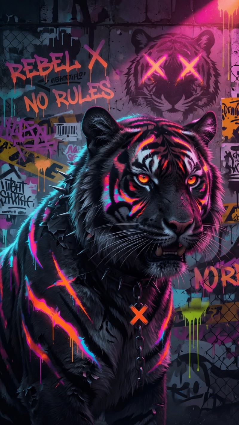 Rebel Black Tiger Graffiti Wallpaper Phone Background 4K Orange Wallpaper
