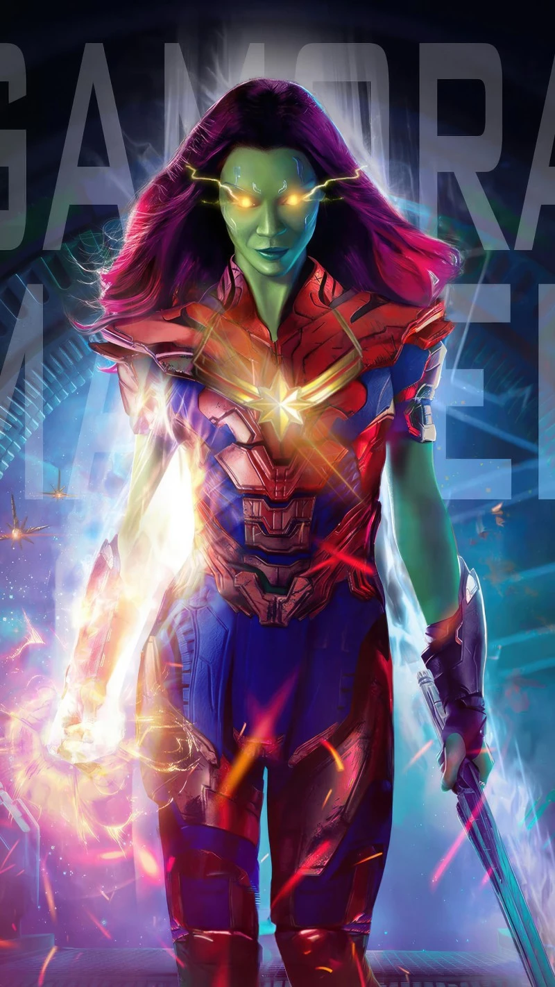 Gamora: Captain Marvel Fusion 4K Mobile Wallpaper