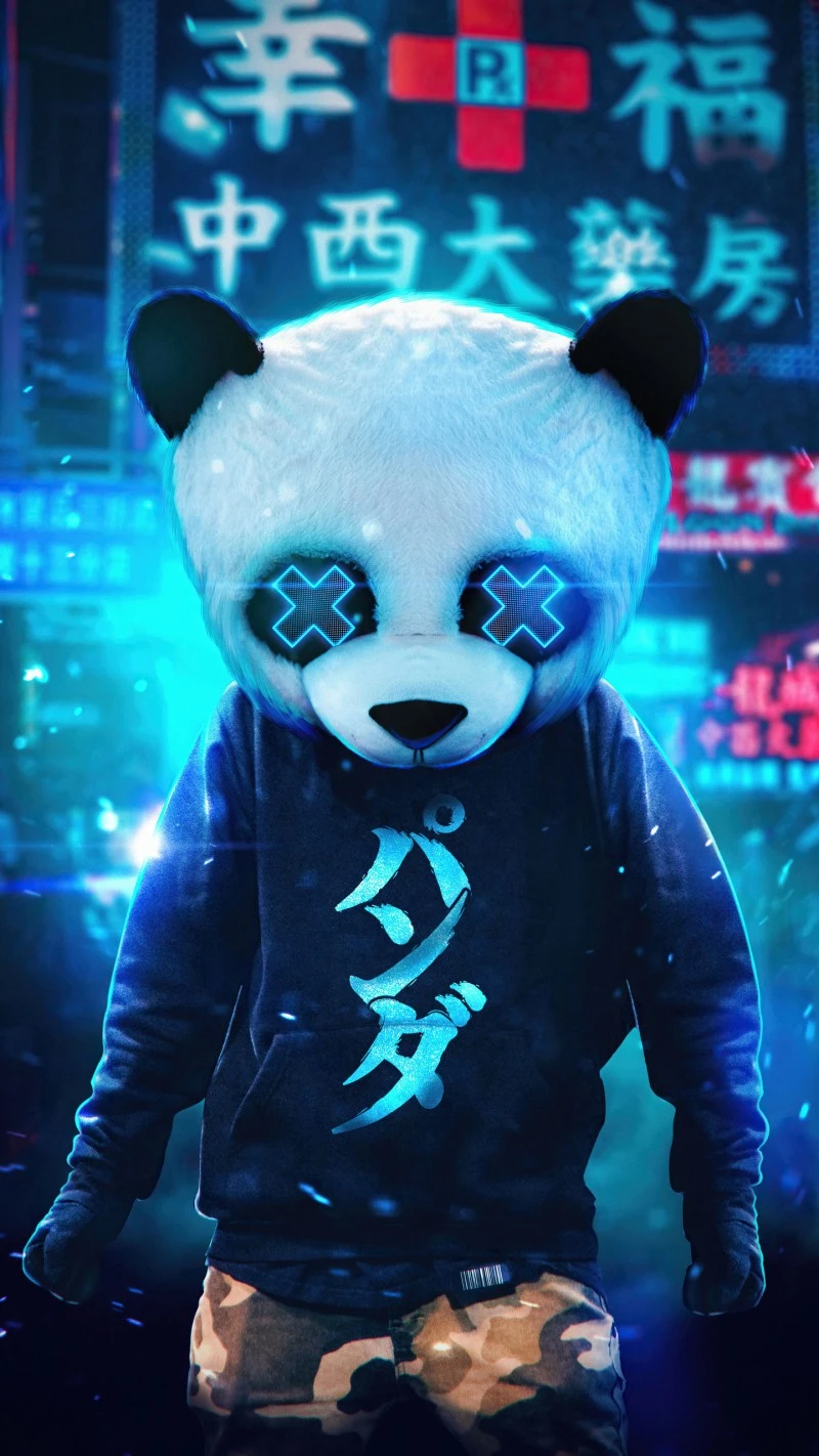 Neon Panda in Tokyo 4K Mobile Wallpaper