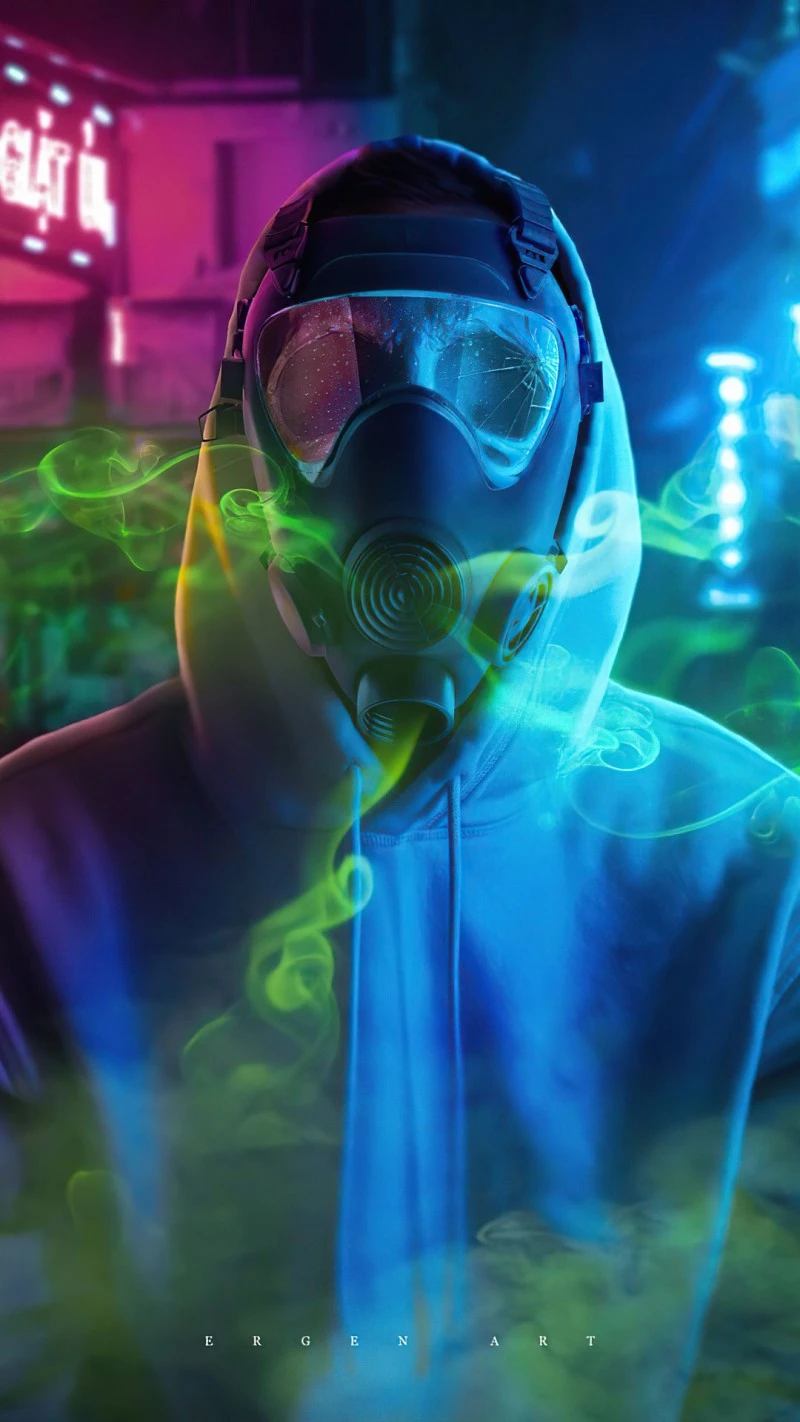 Cyberpunk Gas Mask 4K Mobile Wallpaper