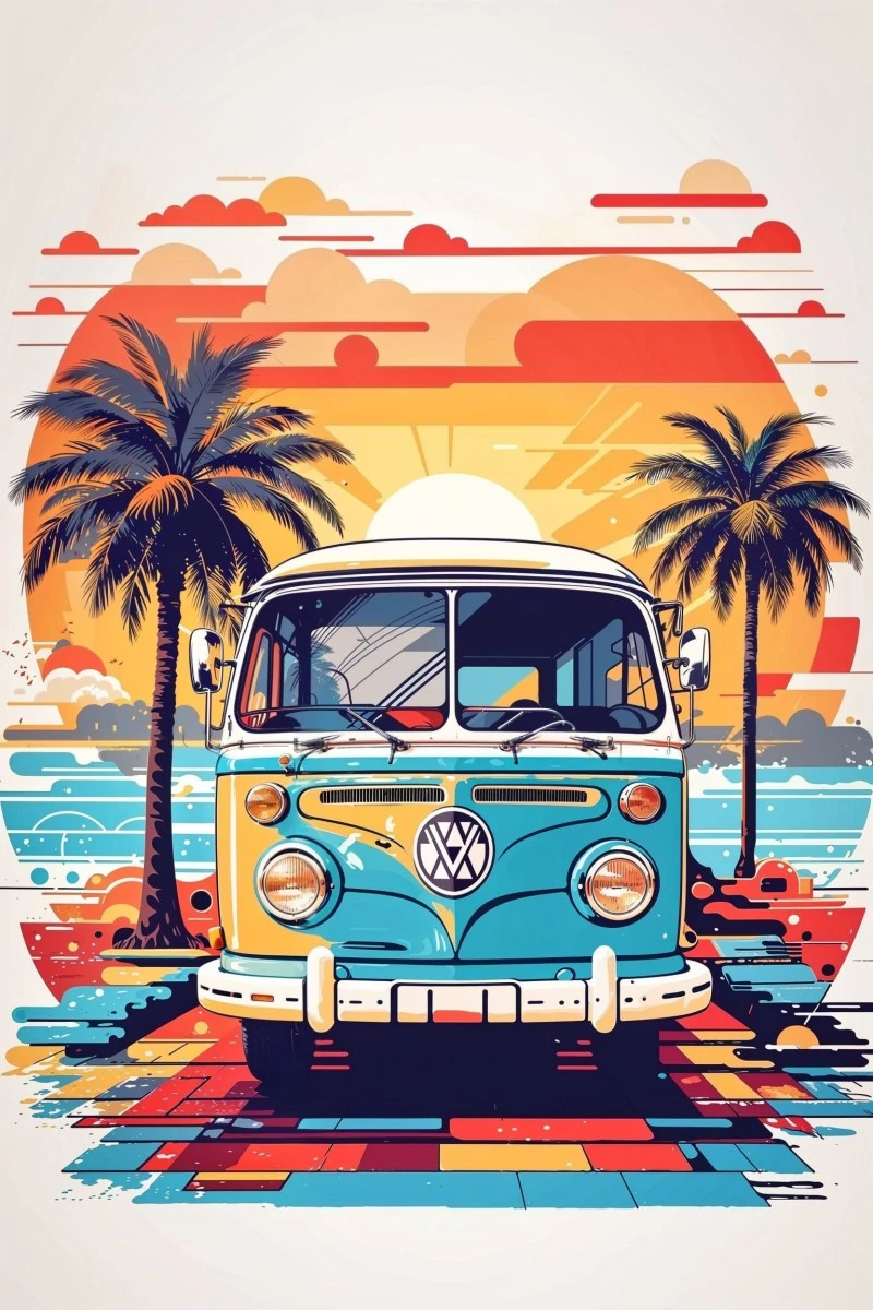 AI-Generated Retro Beach Van 4K Mobile Wallpaper