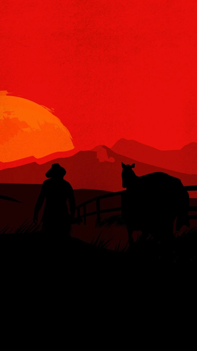 Vibrant Red Dead Redemption 2 Minimal Cowboy Wallpaper 4K Mobile Wallpaper