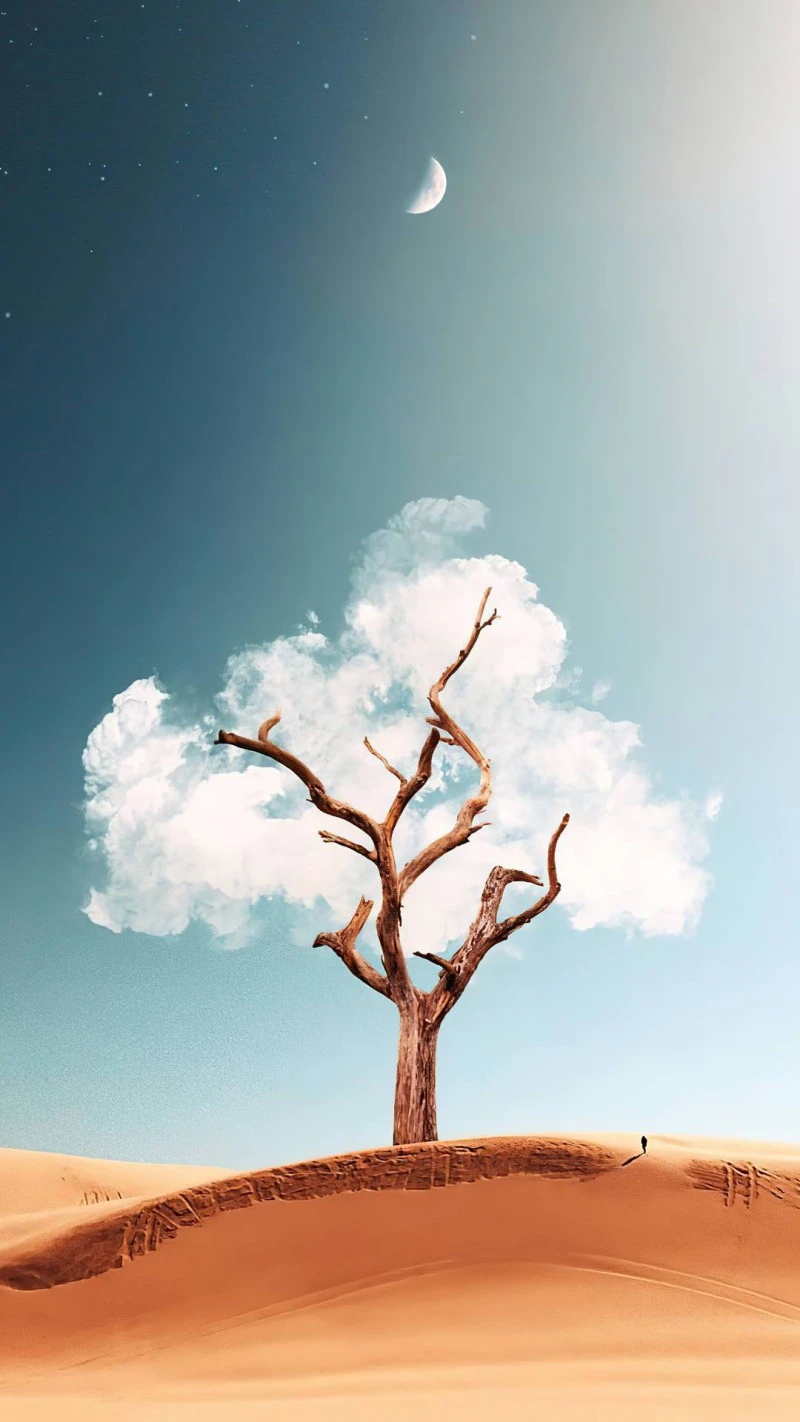 Cloud Tree in the Desert 4K Mobile Wallpaper
