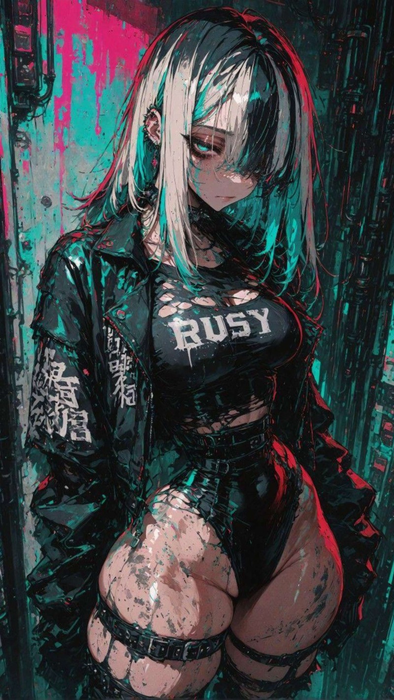 Edgy Cyberpunk Anime Girl in Gritty Setting 4K Gritty Wallpaper