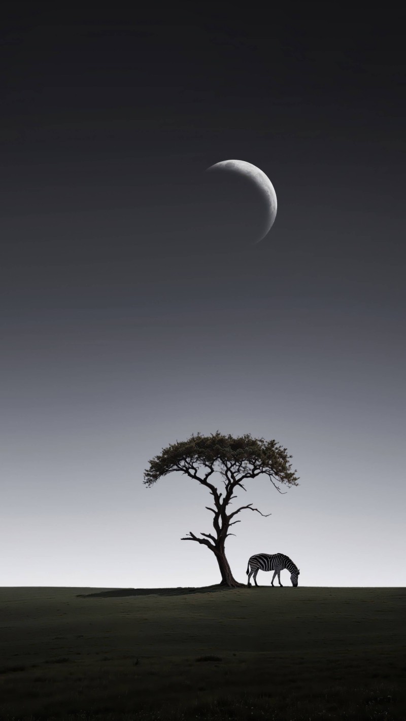 Moonlit Serengeti Silhouette 4K Mobile Wallpaper