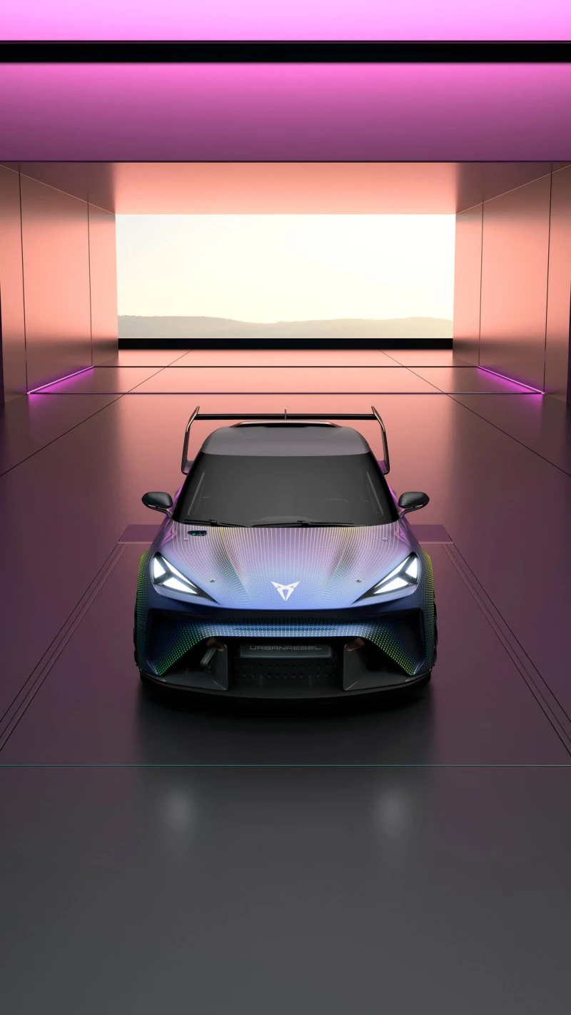 Urban Rebel Concept Car in Neon Garage 4K Mobile Wallpaper