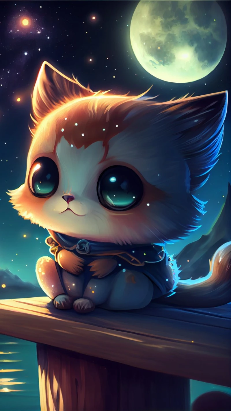 Adorable Kitten Under the Moonlight 4K Mobile Wallpaper