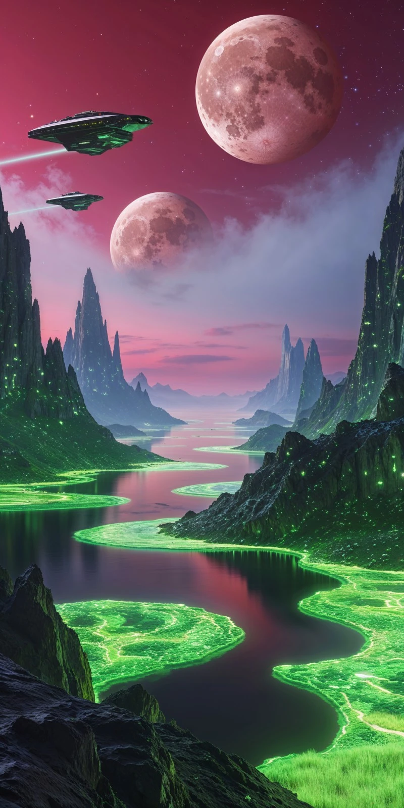 Alien Landscape with Moons 4K Mobile Wallpaper