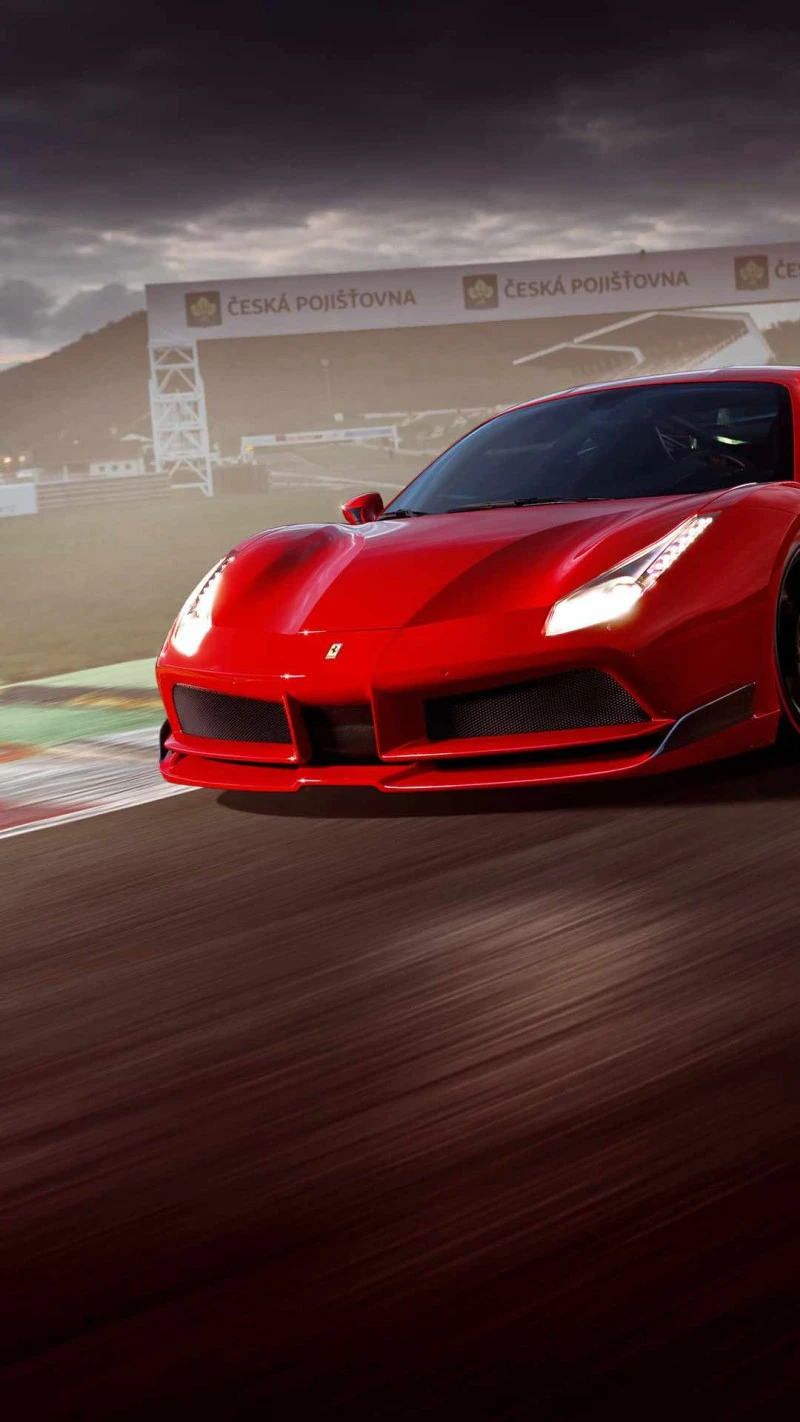 Red Ferrari 488 Pista on Race Track 4K Mobile Wallpaper