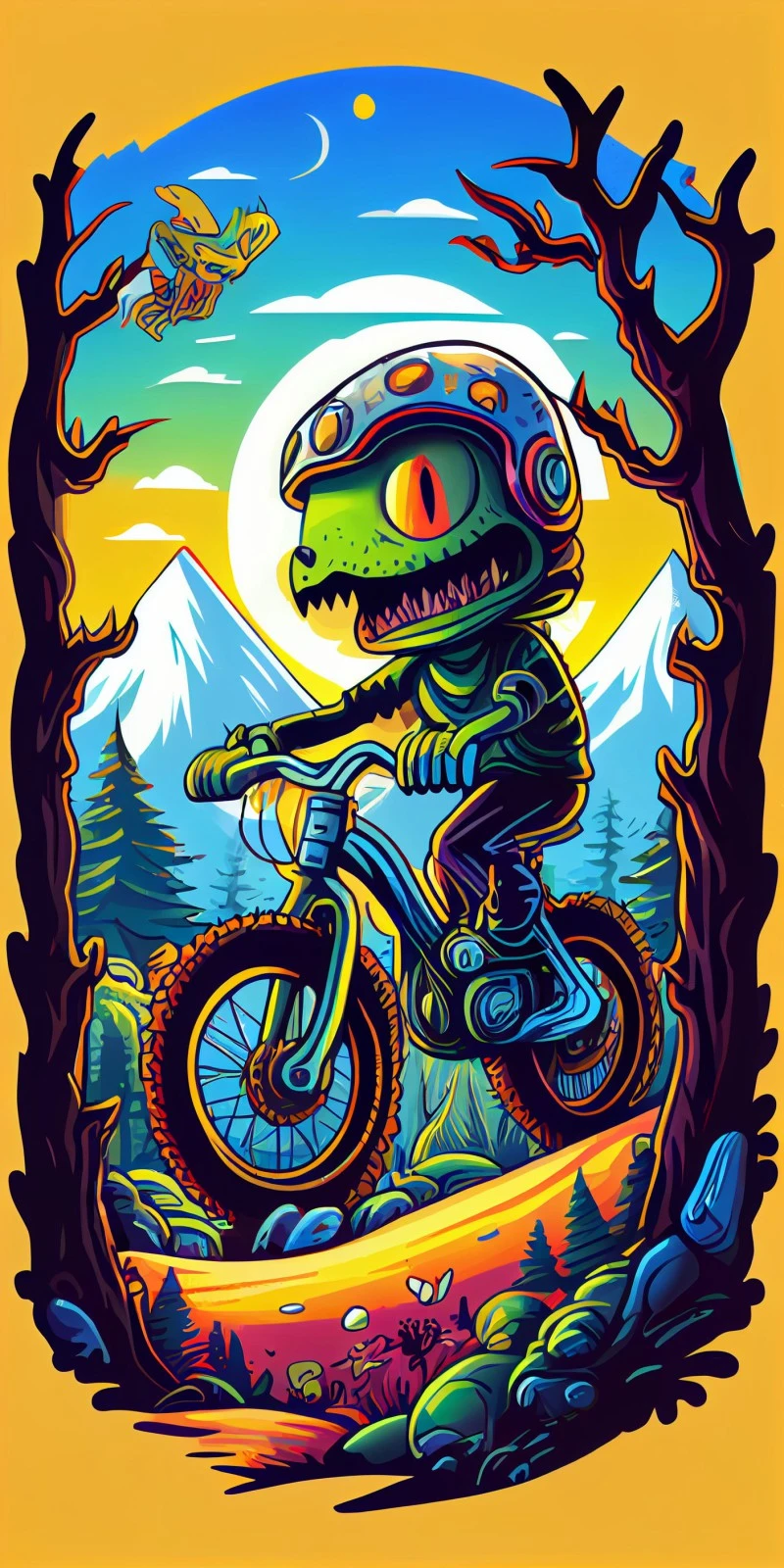 Groovy Monster Mountain Biker 4K Mobile Wallpaper