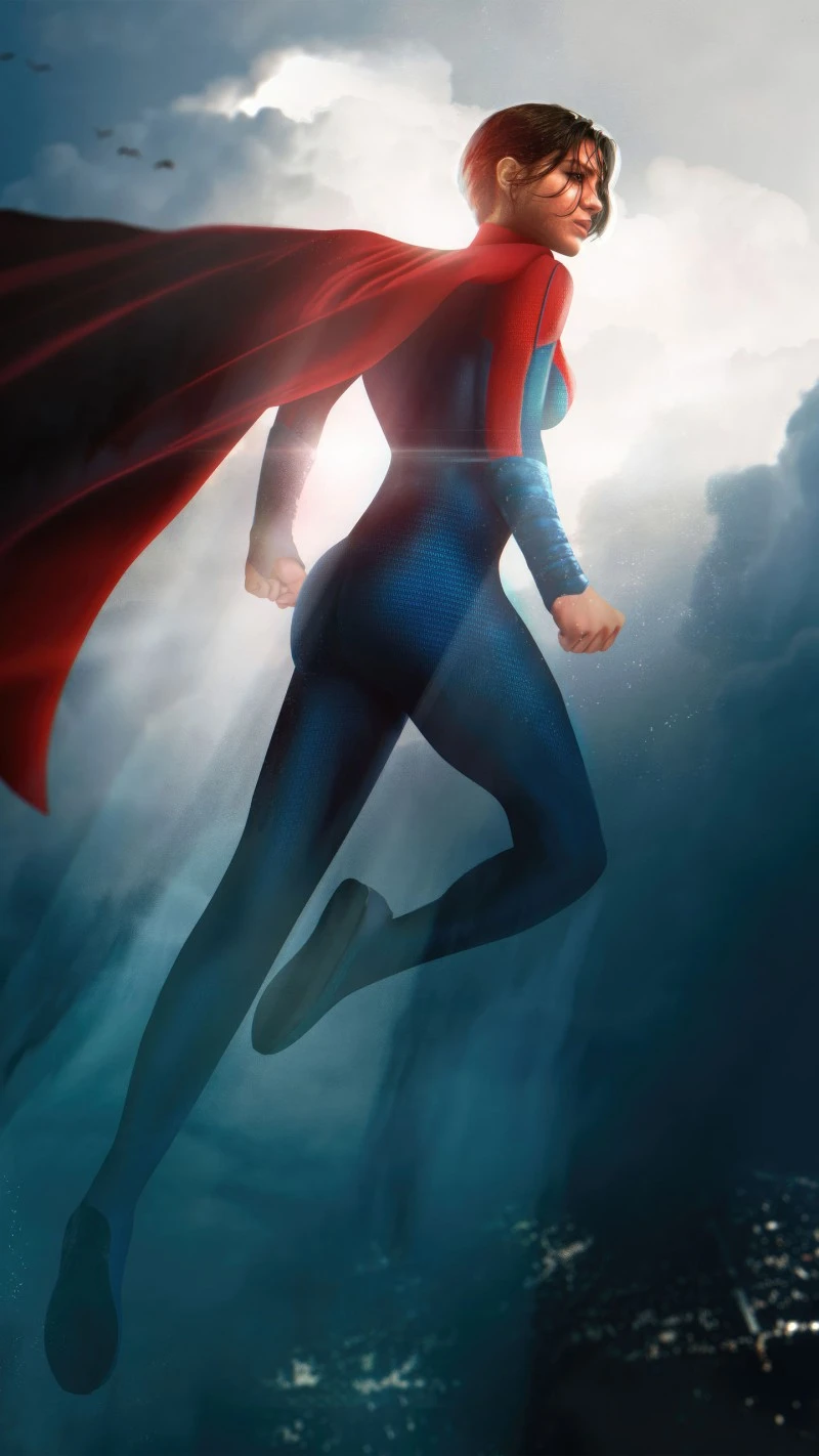 Supergirl in Flight 4K Mobile Wallpaper