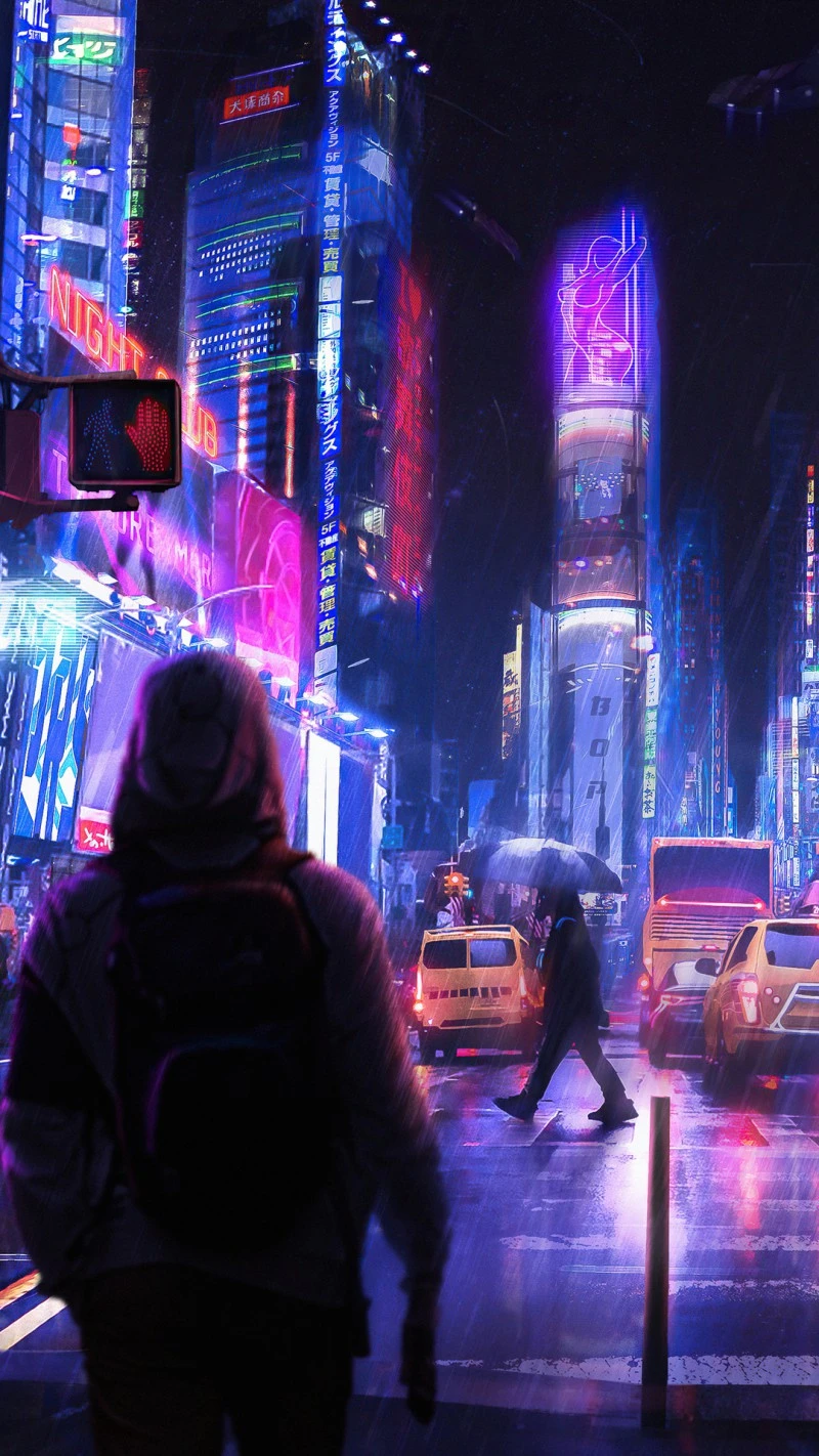 Rainy Night in Neo-Tokyo 4K Mobile Wallpaper