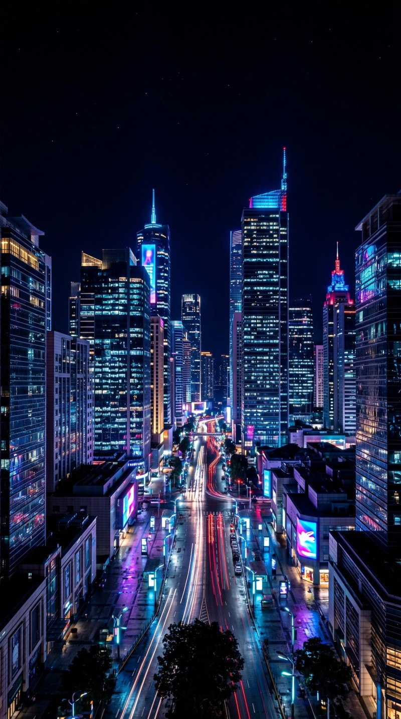 Vibrant Blue Cityscape Nighttime Wallpaper for AMOLED Screens 4K X Wallpaper