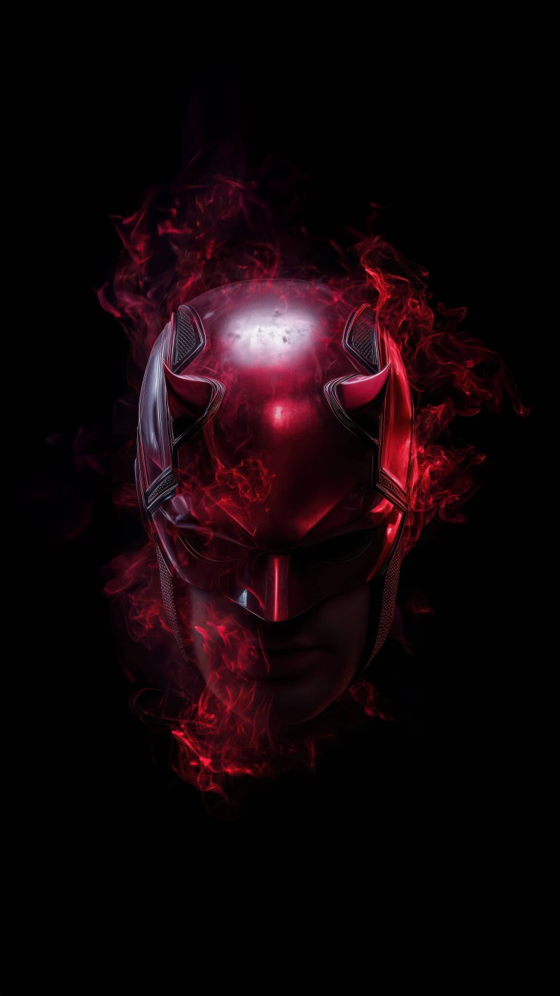 Daredevil Mask Engulfed in Red Smoke 4K Mobile Wallpaper