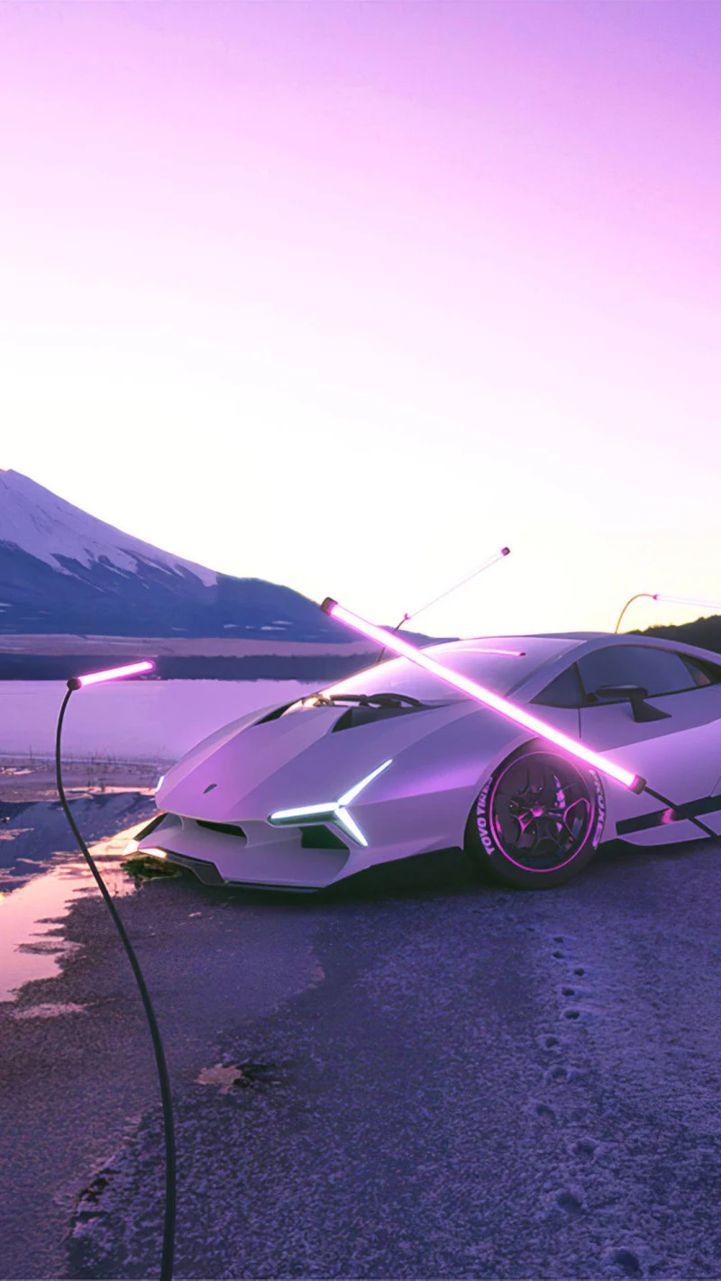 Lamborghini Concept Car at Mt. Fuji 4K Mobile Wallpaper