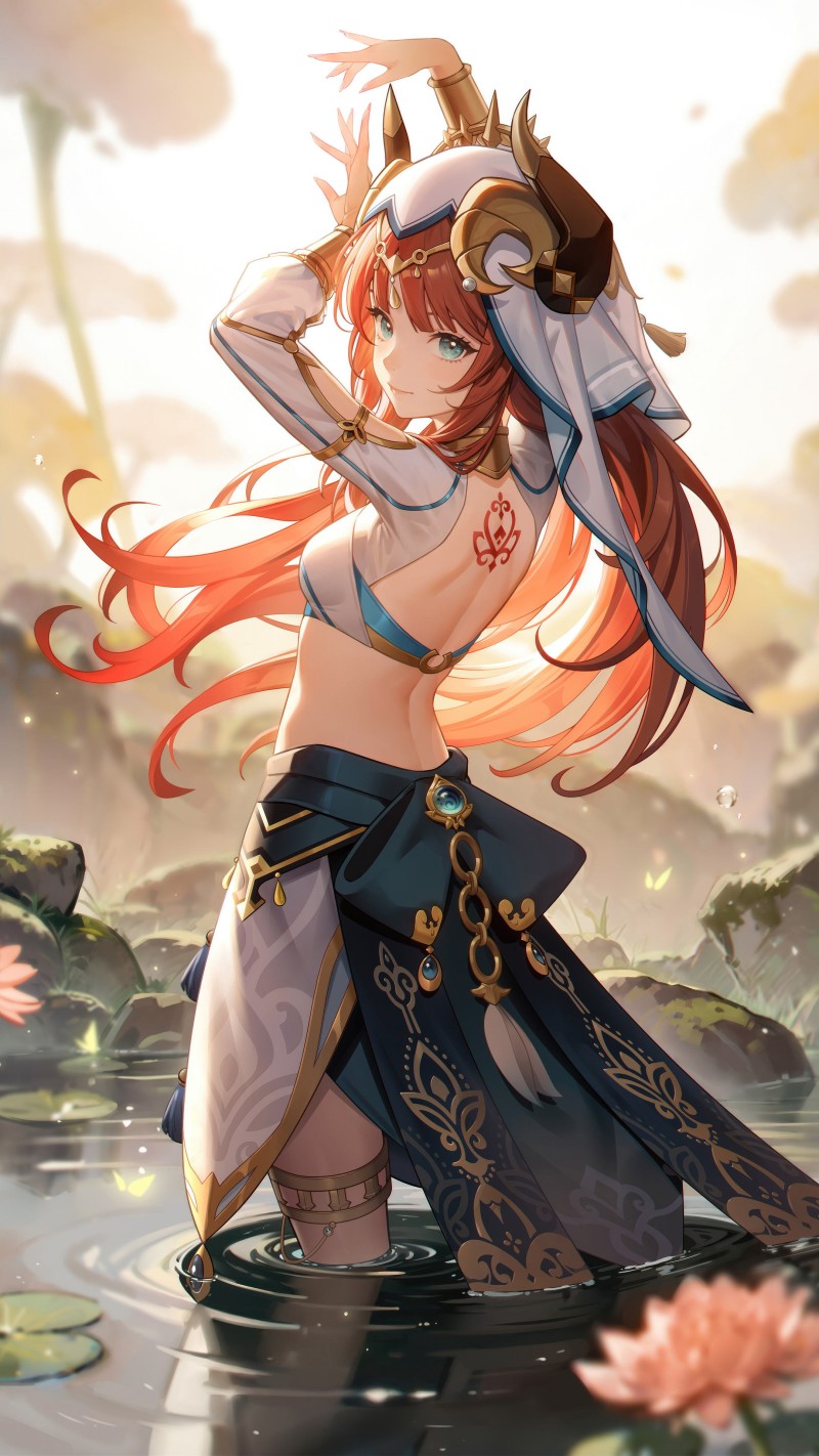 Elegant Orange Anime Character in Water Setting Wallpaper 4K Mobile Wallpaper