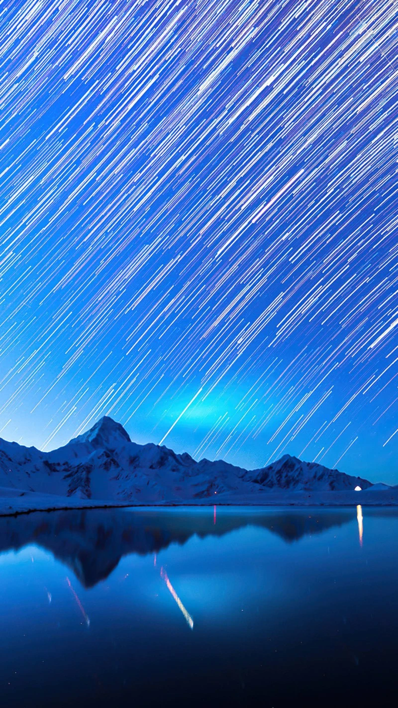 Star Trails over Mountain Lake 4K Mobile Wallpaper