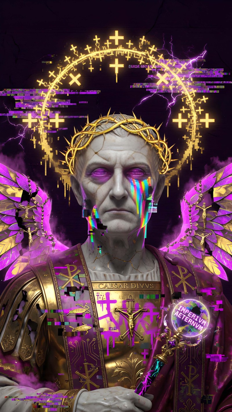Vibrant Glitchy Angel Statue Digital Art Wallpaper for Phone 4K Digital Wallpaper