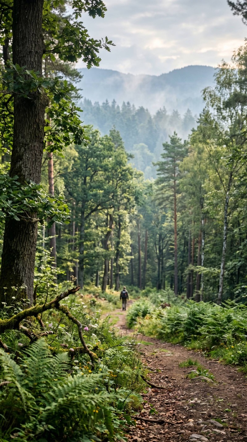 Green Serenity Forest Path with Mountains Depth Wallpaper 4K Depth effect Wallpaper