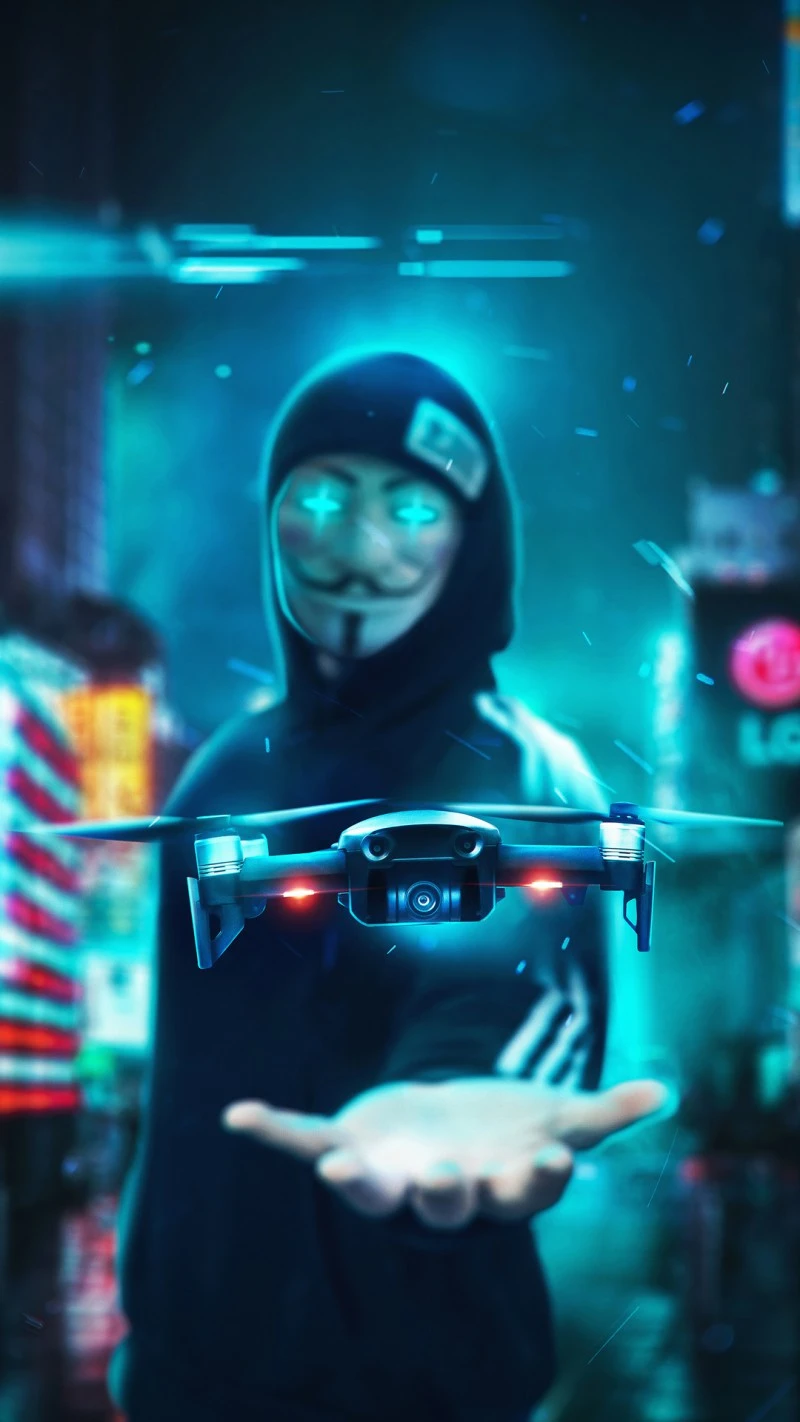 Anonymous with Drone 4K Mobile Wallpaper