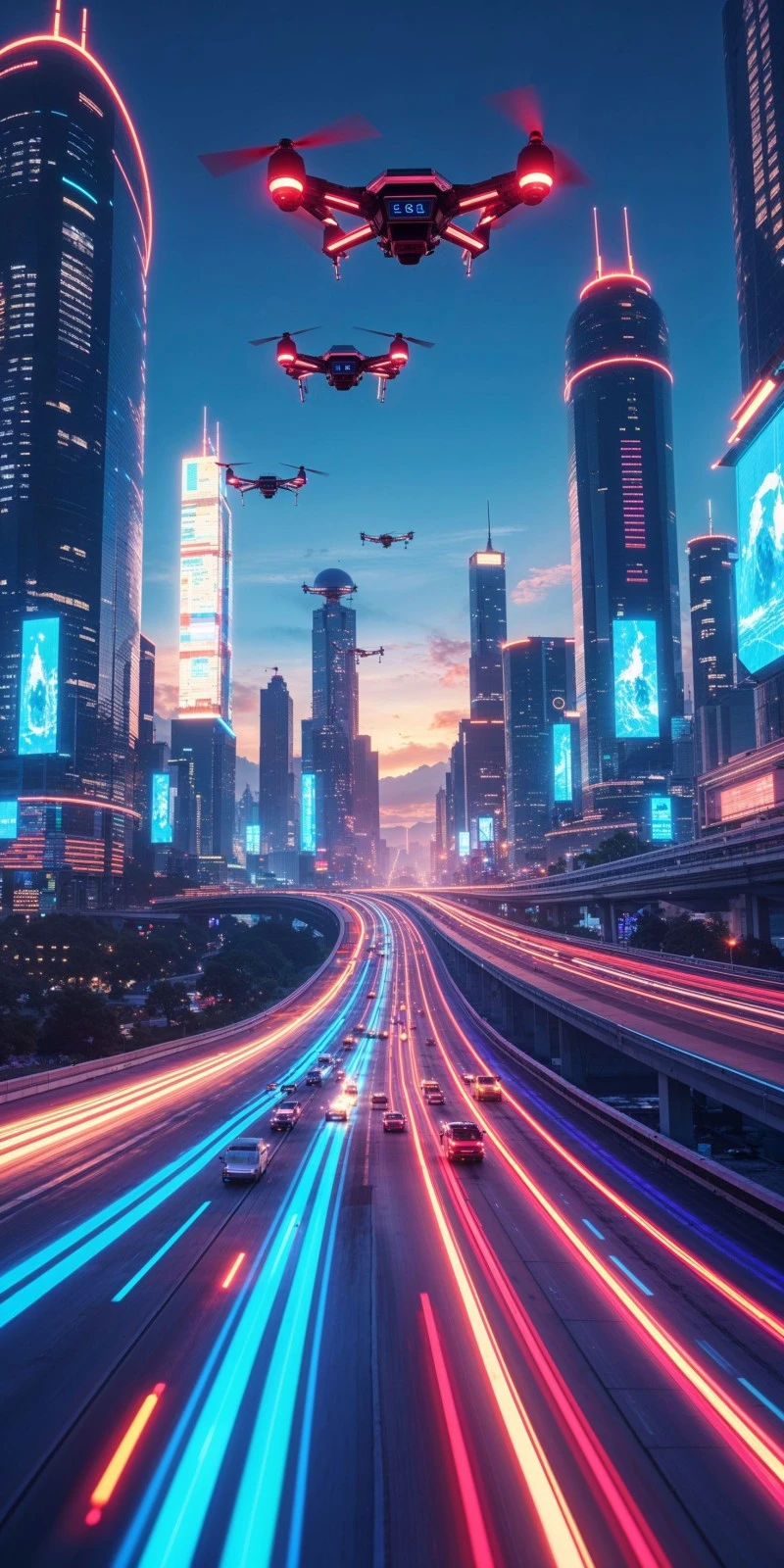 AI Drone Surveillance in Smart City 4K Mobile Wallpaper