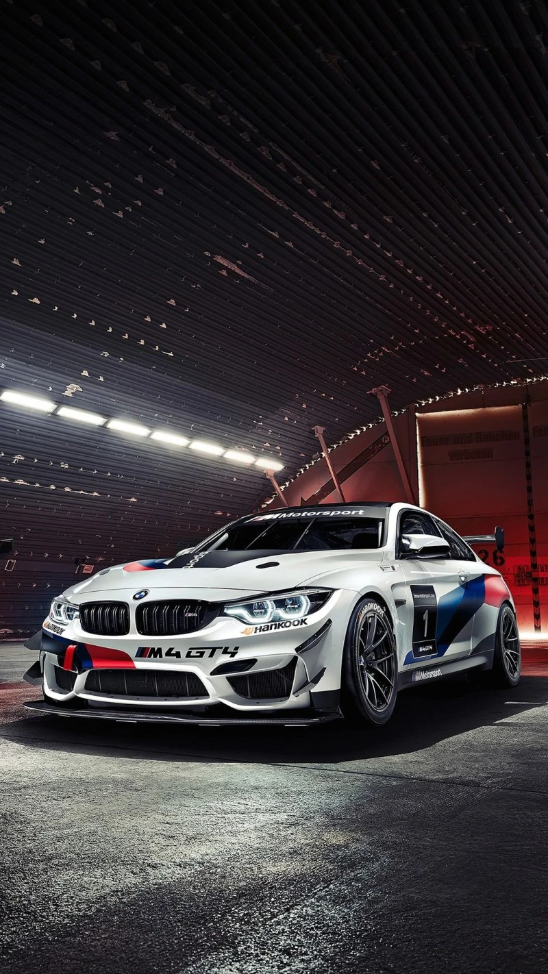BMW M4 GT4 in the Garage 4K Mobile Wallpaper